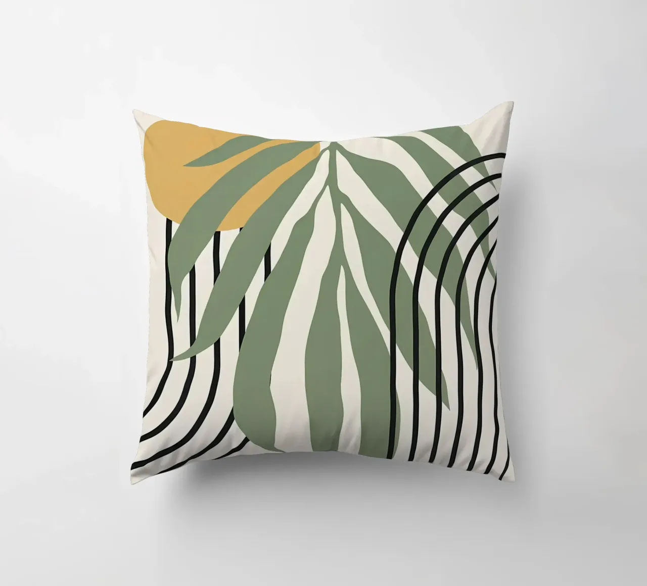 forme astratte foglie linee geometriche linee ad arco giallo c cuscino da Janine P McGuire