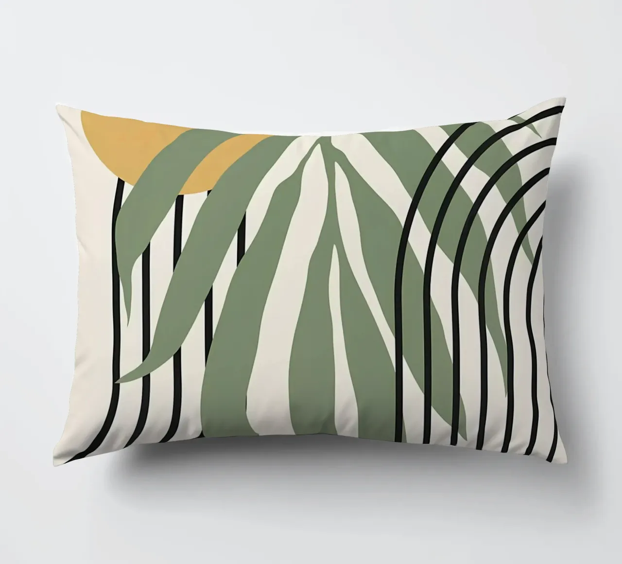 forme astratte foglie linee geometriche linee ad arco giallo c cuscino da Janine P McGuire