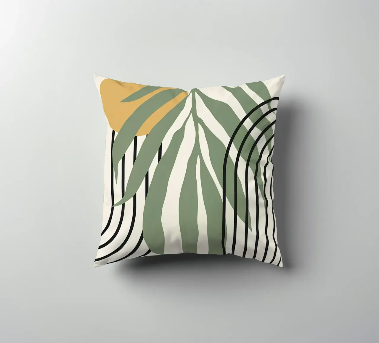 forme astratte foglie linee geometriche linee ad arco giallo c cuscino da Janine P McGuire