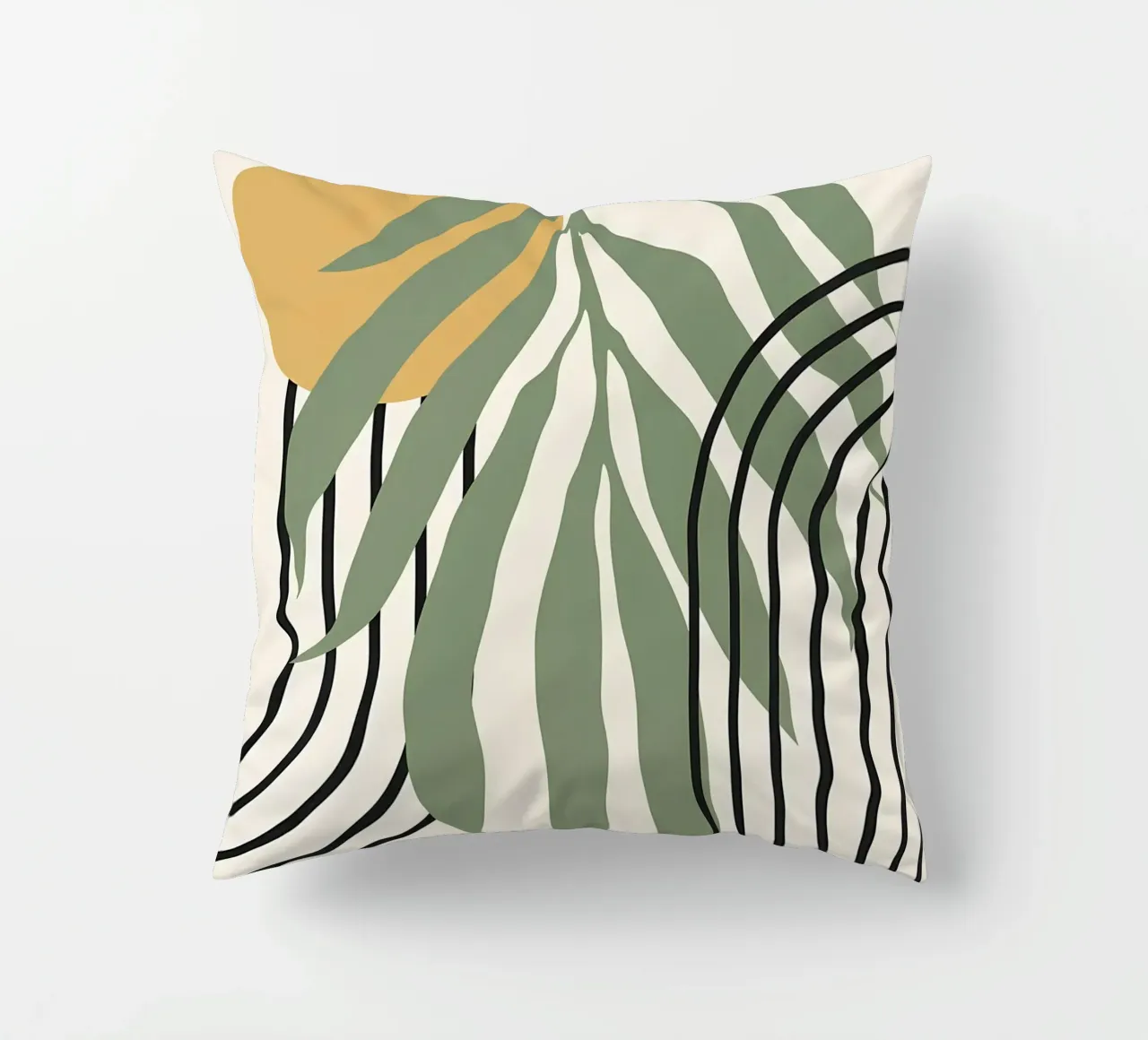 forme astratte foglie linee geometriche linee ad arco giallo c cuscino da Janine P McGuire