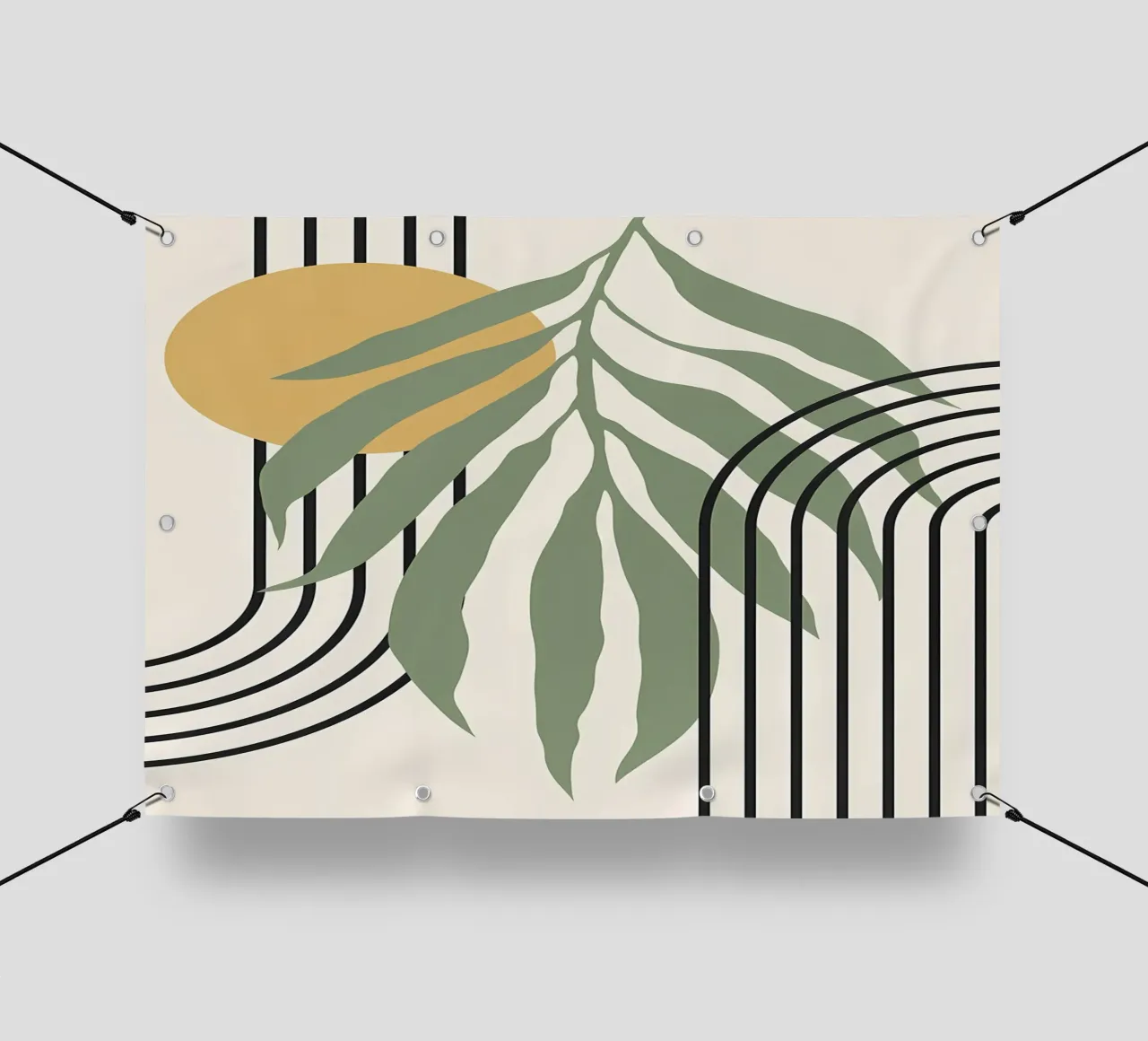 forme astratte foglie linee geometriche linee ad arco giallo c telo in pvc da Janine P McGuire