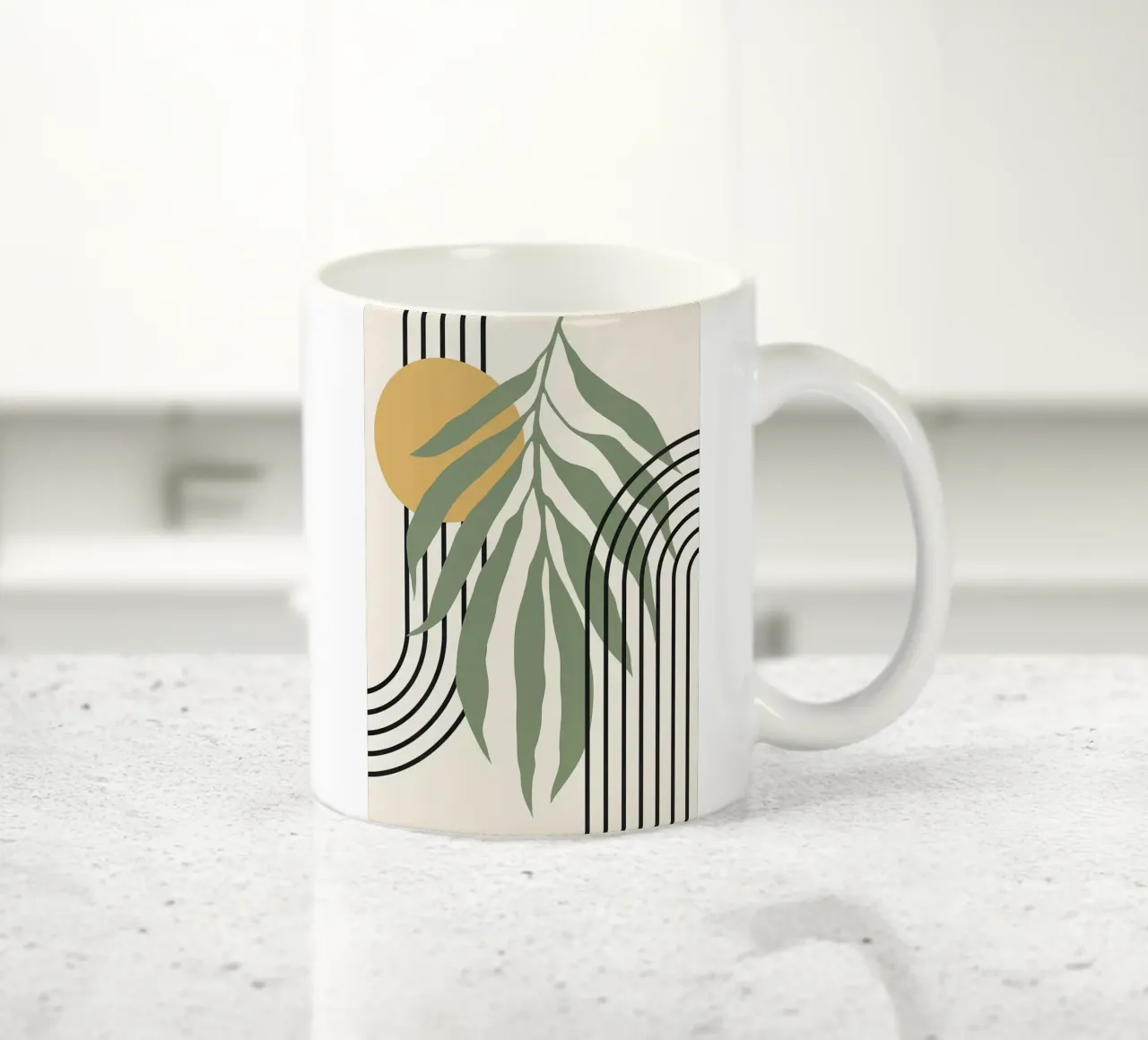 forme astratte foglie linee geometriche linee ad arco giallo c tazza in ceramica da Janine P McGuire
