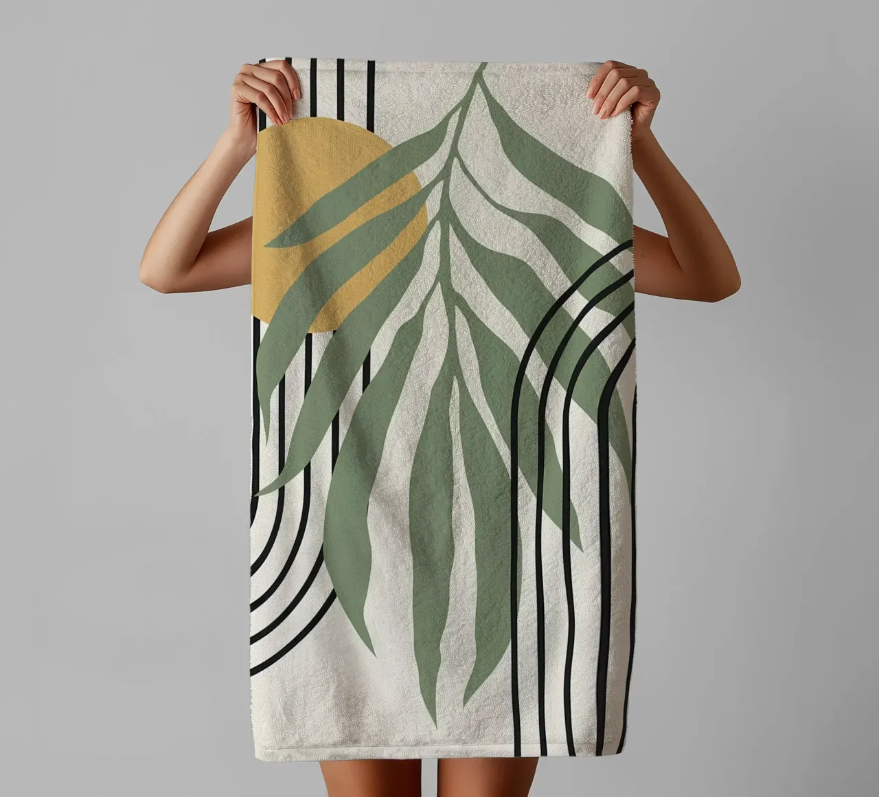 forme astratte foglie linee geometriche linee ad arco giallo c asciugamano da bagno da Janine P McGuire