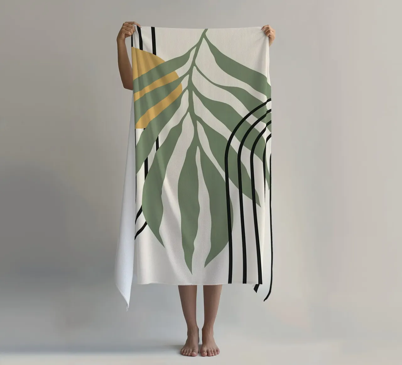 forme astratte foglie linee geometriche linee ad arco giallo c telo mare da Janine P McGuire