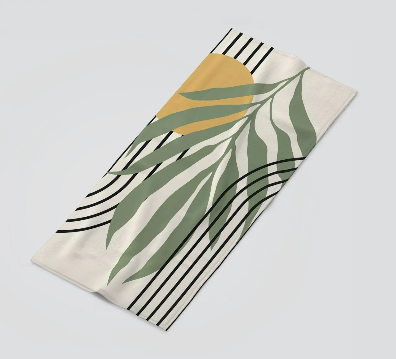 forme astratte foglie linee geometriche linee ad arco giallo c telo mare da Janine P McGuire