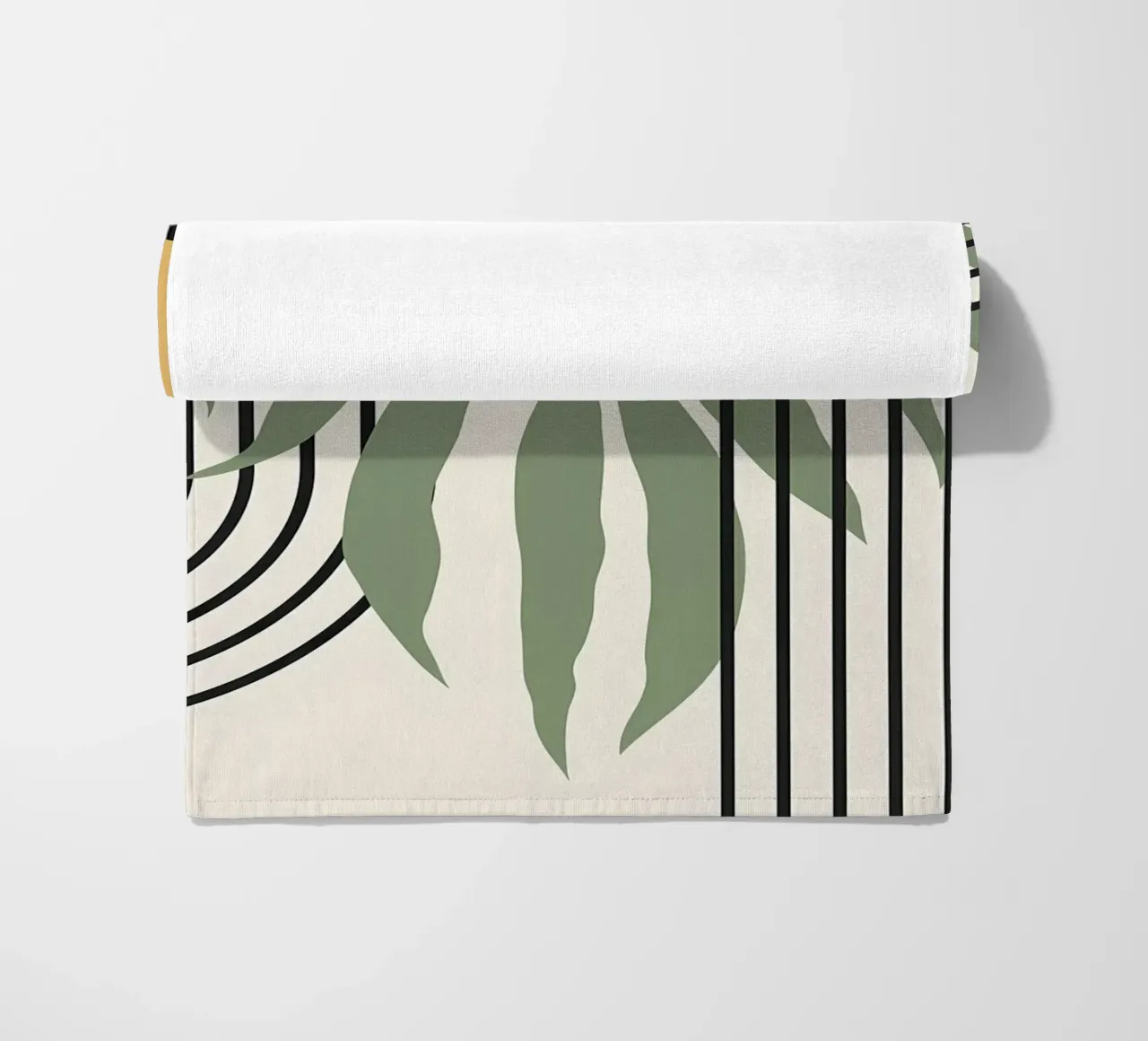 forme astratte foglie linee geometriche linee ad arco giallo c telo mare da Janine P McGuire