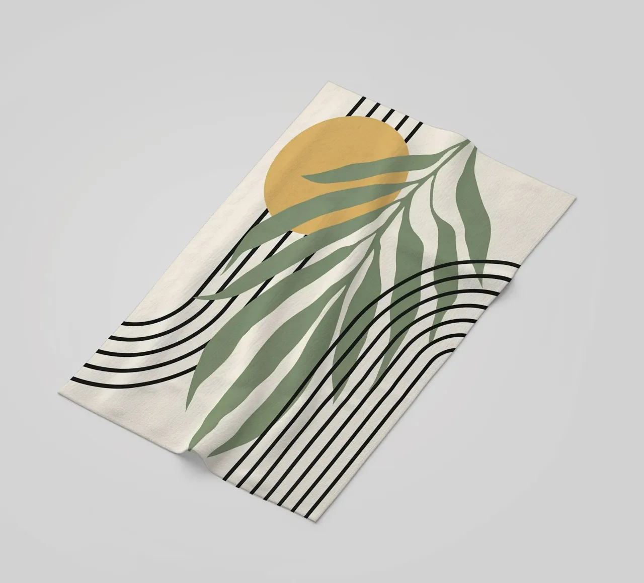 forme astratte foglie linee geometriche linee ad arco giallo c telo mare da Janine P McGuire