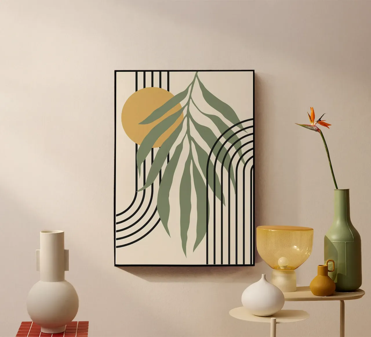 forme astratte foglie linee geometriche linee ad arco giallo c plexiglass da Janine P McGuire