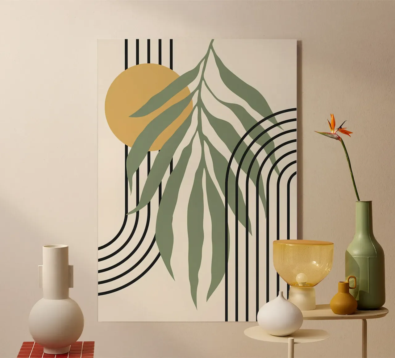 forme astratte foglie linee geometriche linee ad arco giallo c plexiglass da Janine P McGuire