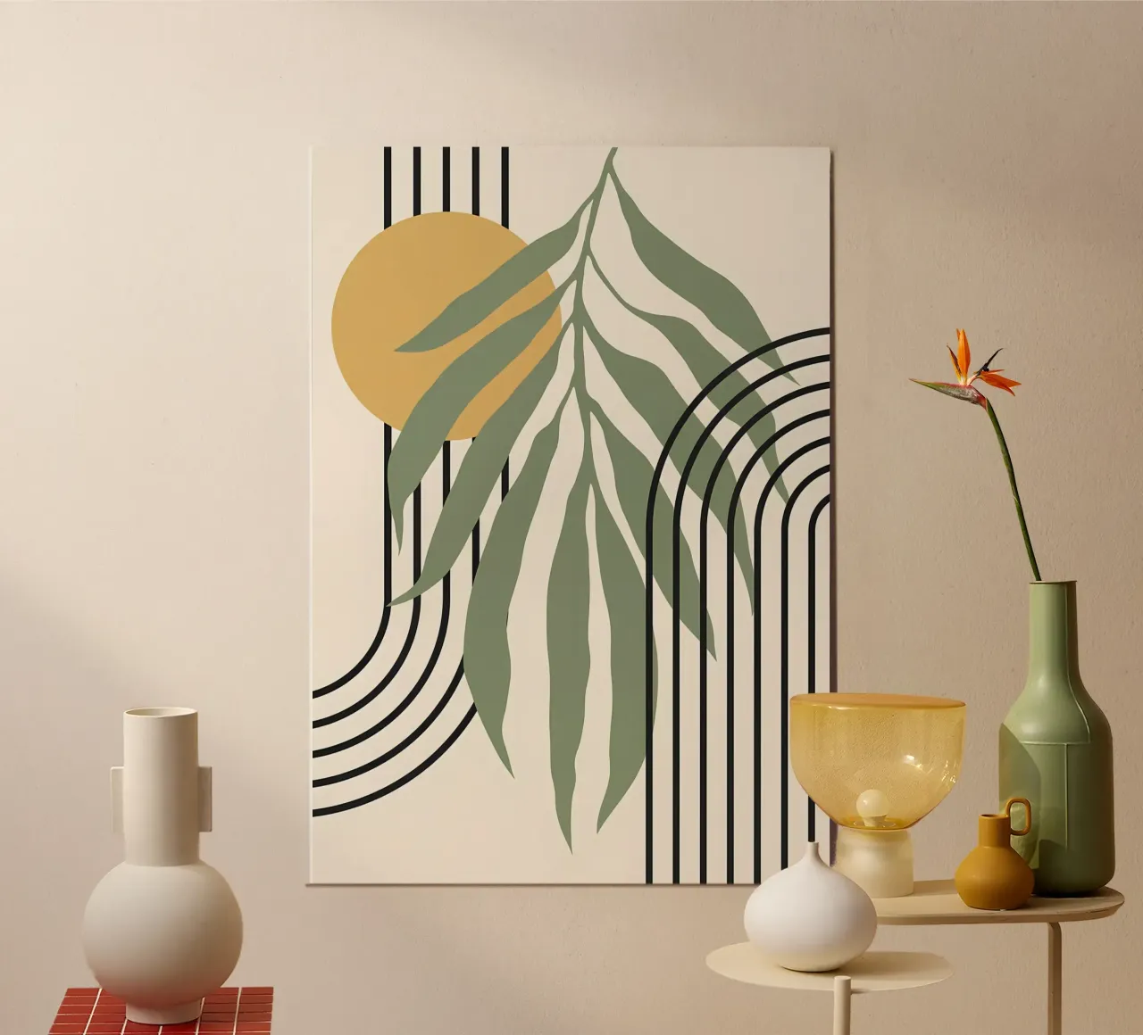 forme astratte foglie linee geometriche linee ad arco giallo c alluminio dibond da Janine P McGuire