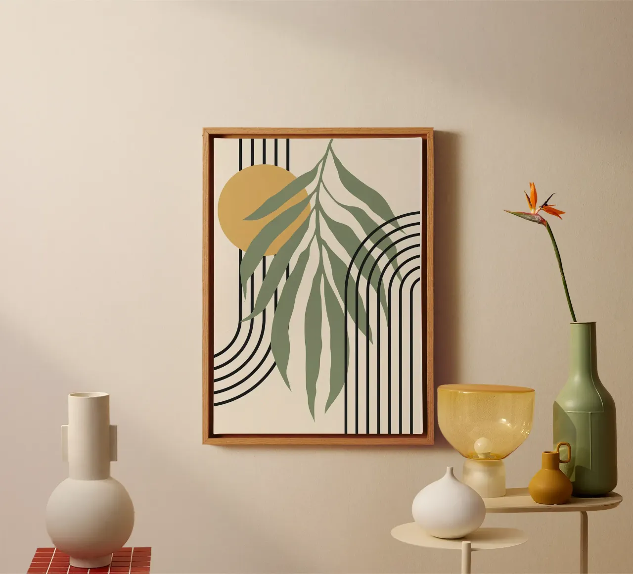 forme astratte foglie linee geometriche linee ad arco giallo c tela da Janine P McGuire