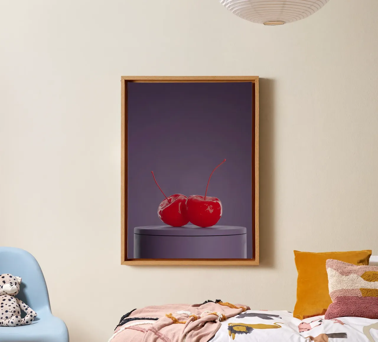 ciliegie consistenza del frutto rosso lucido gambo lucido tela con Cornice a cassetta da Janine P McGuire