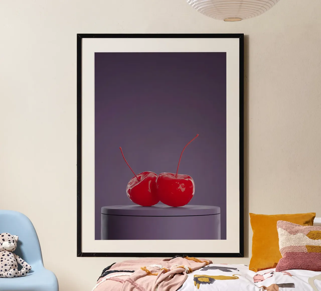 Kirschen Fruchttextur glänzend rot glänzend Stiel Poster von Janine P McGuire