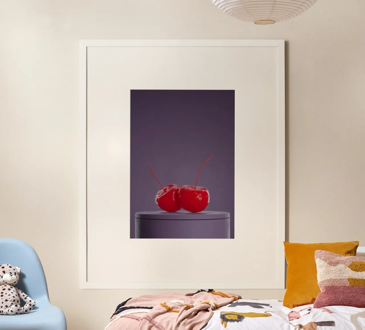 Kirschen Fruchttextur glänzend rot glänzend Stiel Poster von Janine P McGuire