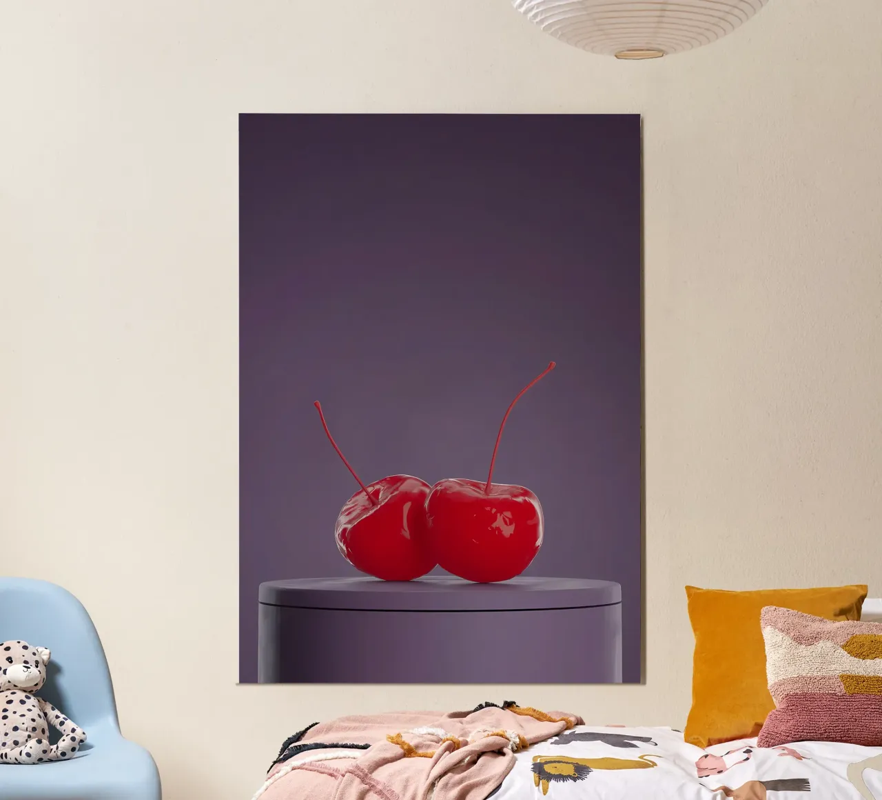 Kirschen Fruchttextur glänzend rot glänzend Stiel Poster von Janine P McGuire