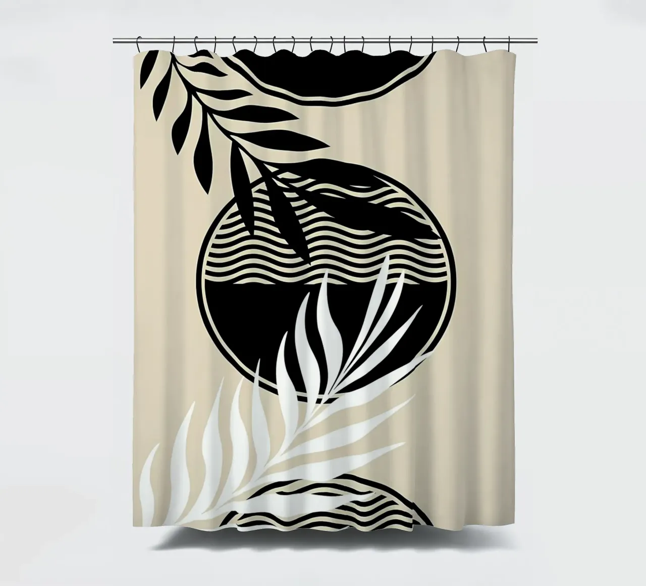 hojas follaje círculo patrones ondas elementos abstractos cortina de baño de Janine P McGuire