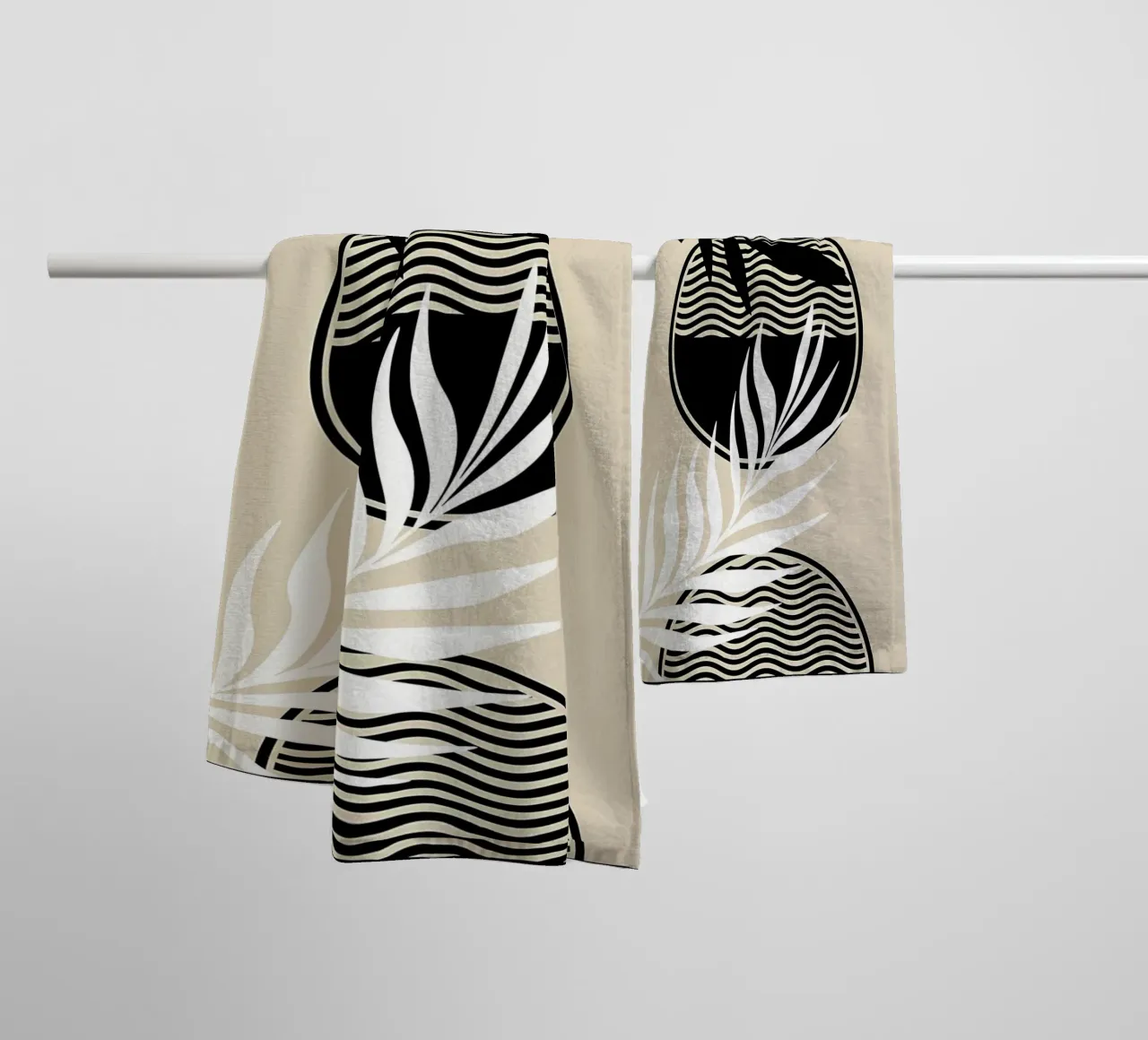 feuilles feuillage cercle motifs vagues éléments abstraits serviette de bain de Janine P McGuire