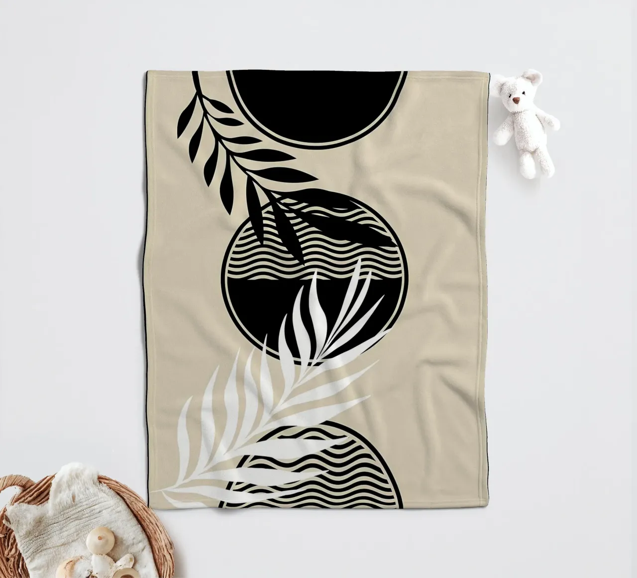leaves foliage circle patterns waves abstract elements fleece blanket by Janine P McGuire