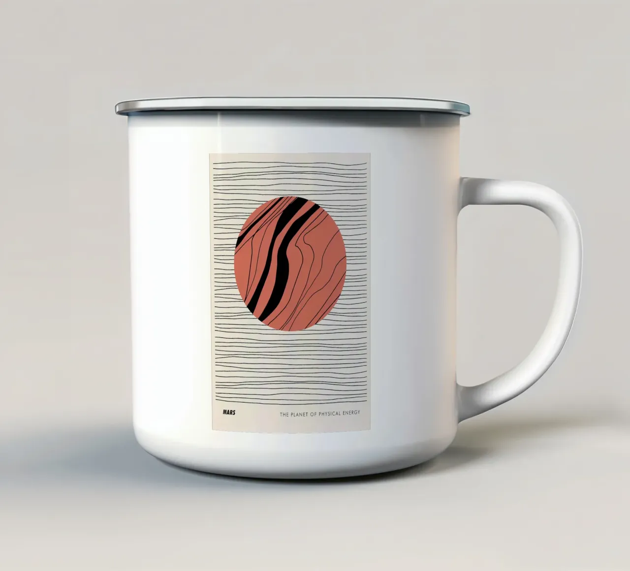 Mars physical energy planet lines circle waves enamel mug by Janine P McGuire