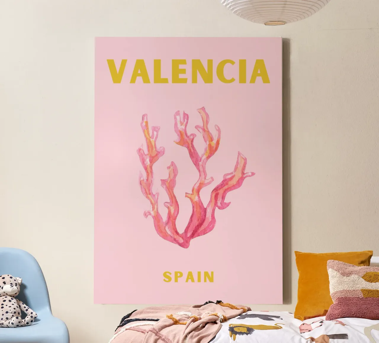 Valencia Spanje Koraal Kunst - Abstract Mediterraans Reis Pri canvas met Baklijst van NorwesClub
