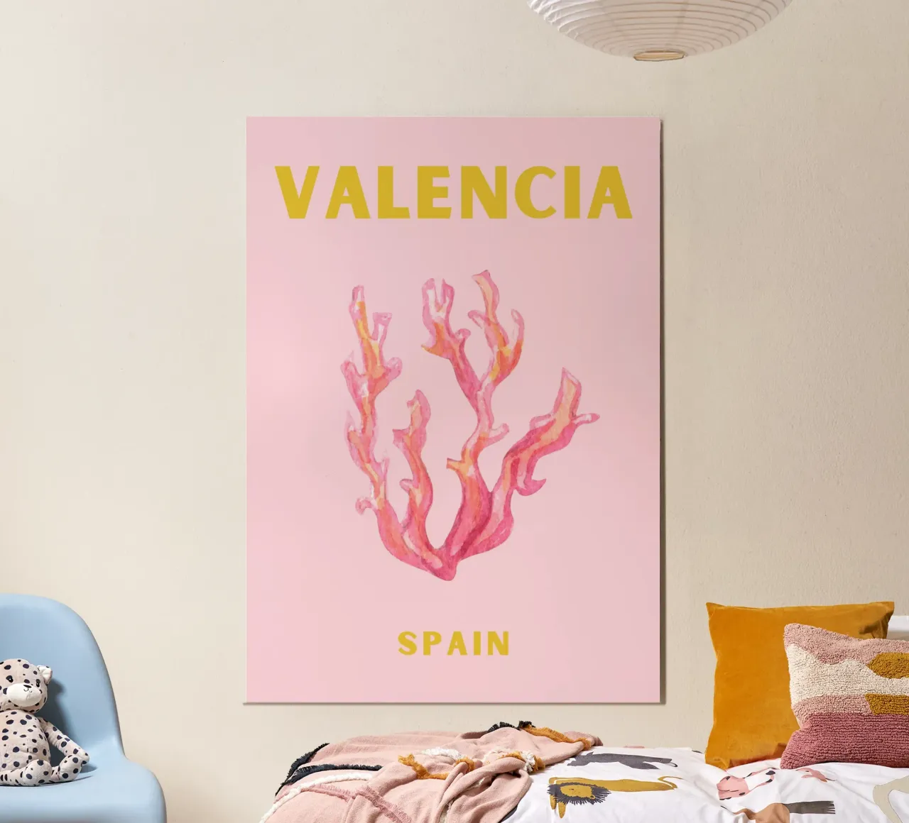 Valencia Spanien Korallen Kunst - Abstrakte Mittelmeer Reise Pri Poster mit Holzrahmen von NorwesClub