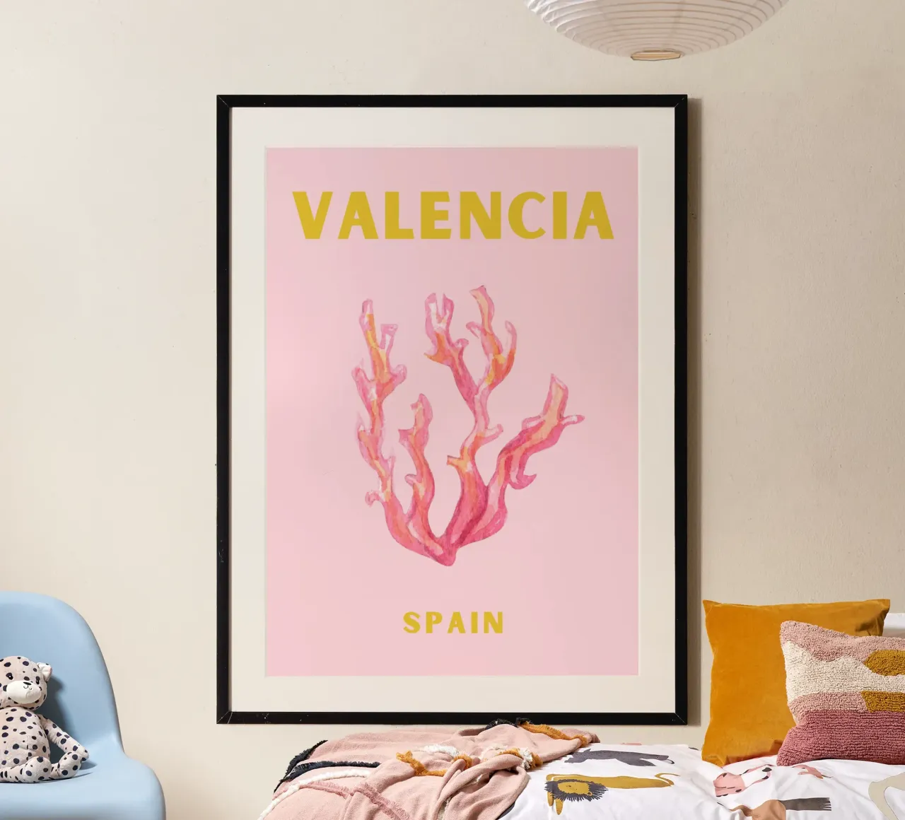 Valencia Spanien Korallen Kunst - Abstrakte Mittelmeer Reise Pri Poster mit Holzrahmen von NorwesClub