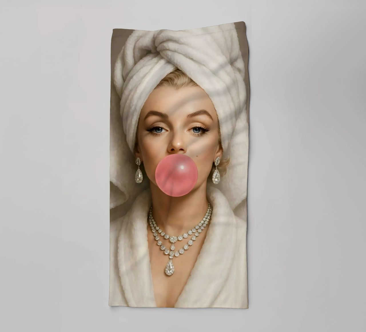 Marilyn Monroe In Bathrobe Bubble Gum towel by ARTOMATIC
