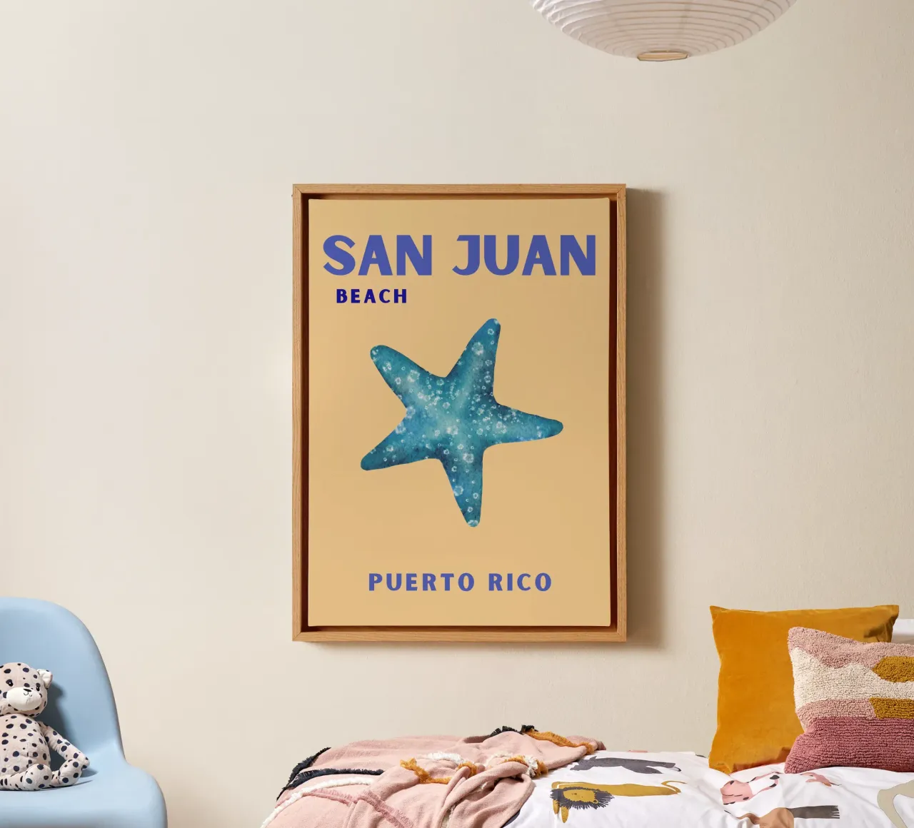 Stella marina di San Juan: Acquerello Beach Vibes - Costiero, di tendenza, tela con Cornice a cassetta da NorwesClub