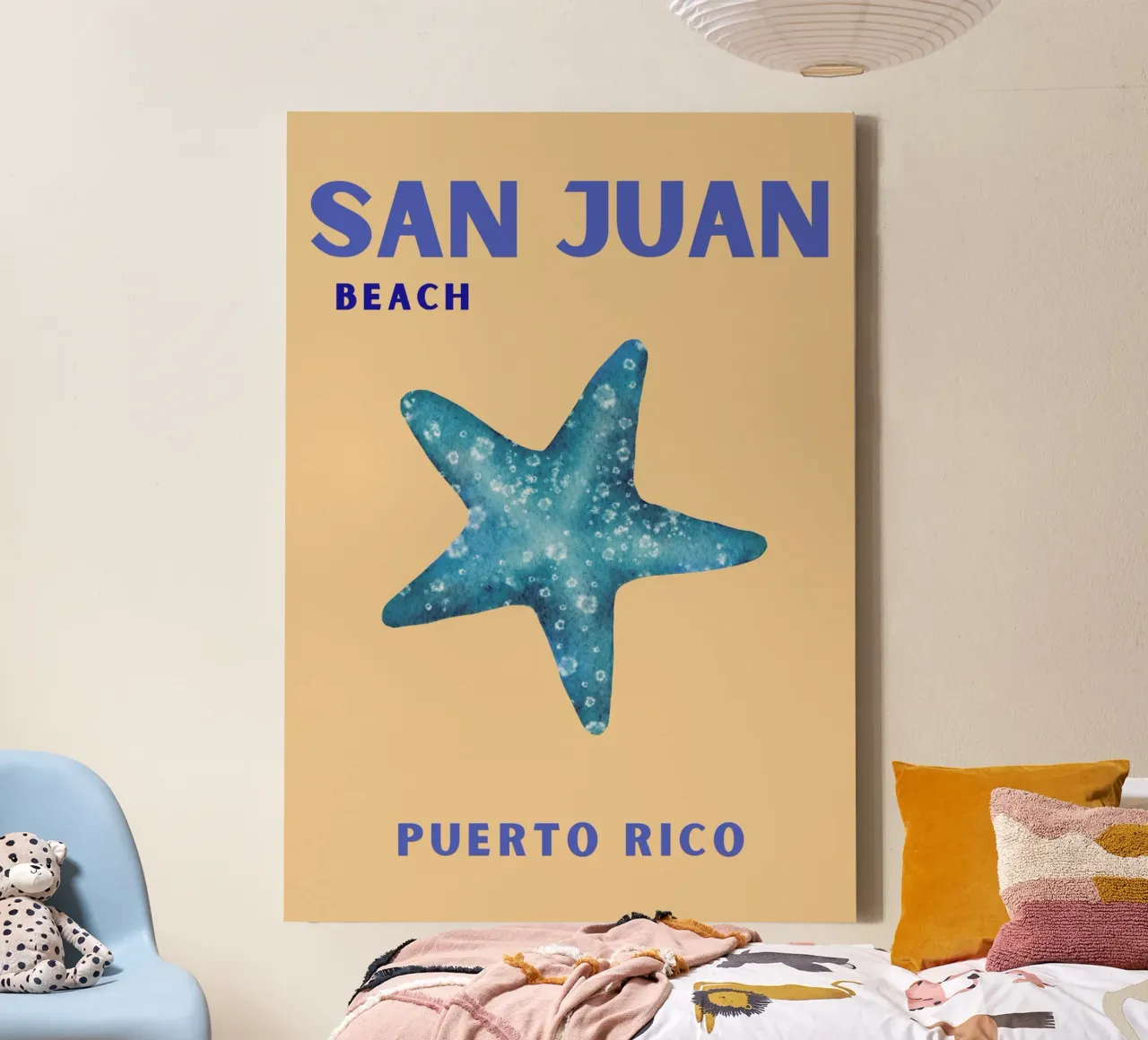 Stella marina di San Juan: Acquerello Beach Vibes - Costiero, di tendenza, tela con Cornice a cassetta da NorwesClub