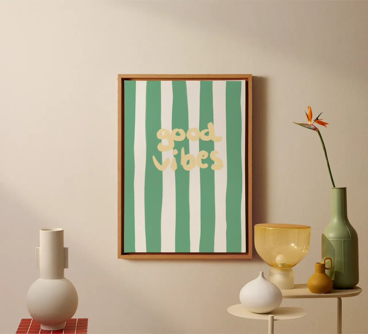 good vibes stripes canvas met Baklijst van Poster Print Studio