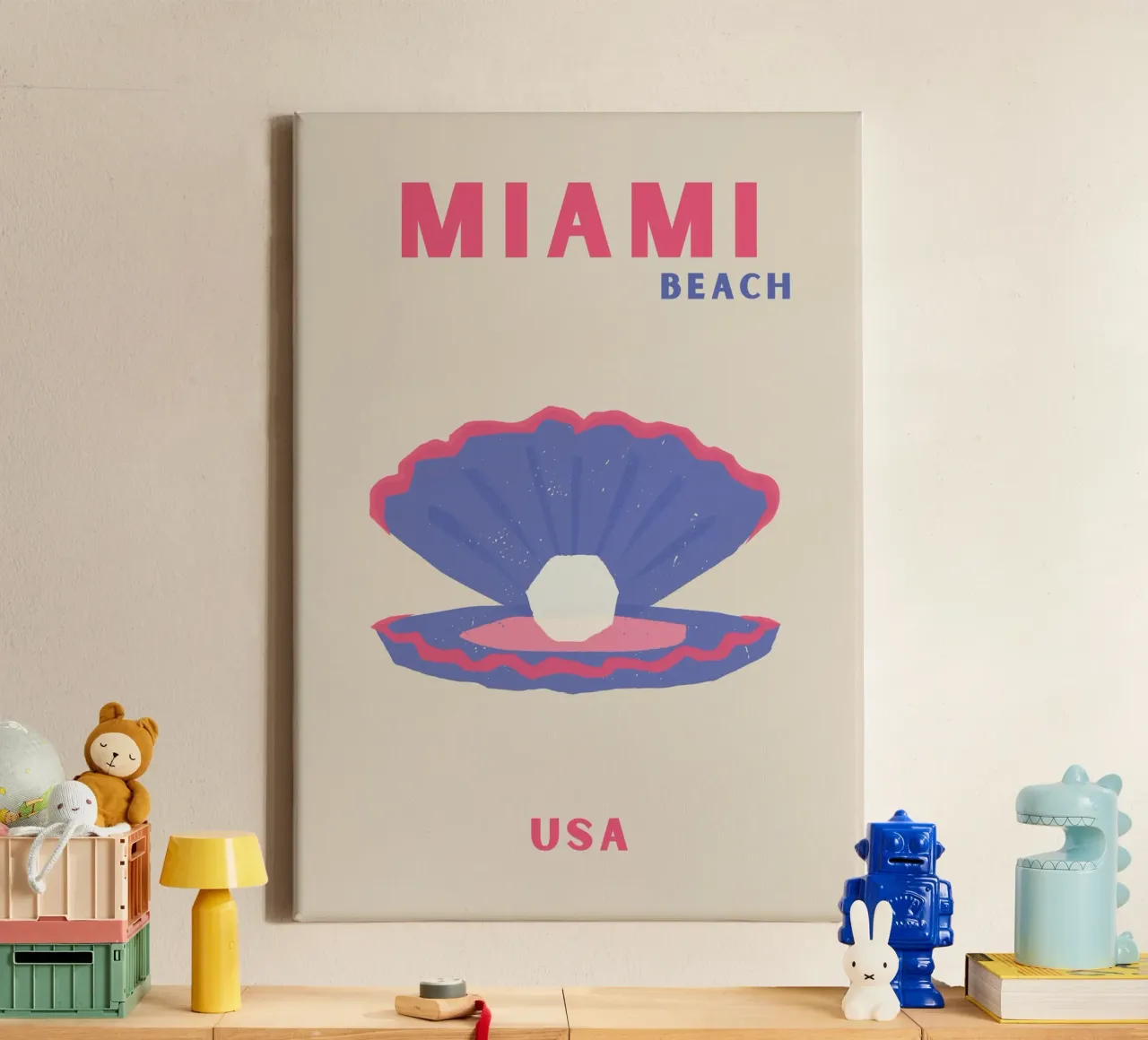 Miami Parel: Pop Art Strand Charme - Kust, Retro, Esthetisch canvas met Baklijst van NorwesClub