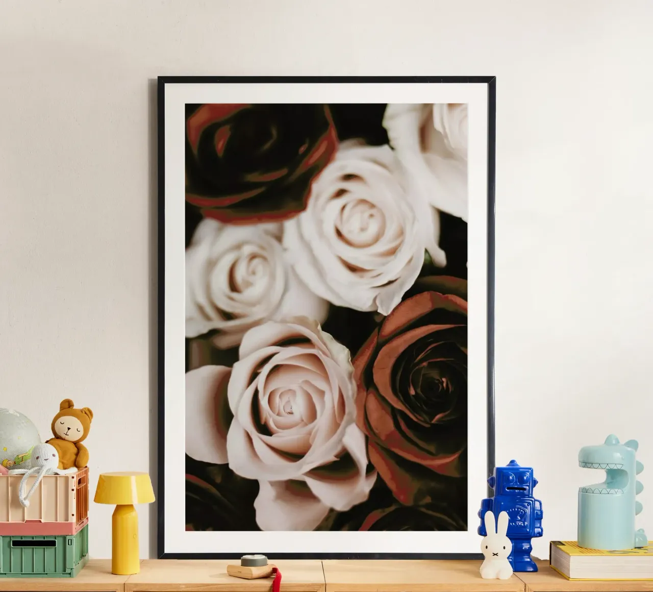 Mocca And Cream Roses poster met aluminium frame van Ingrid Beddoes