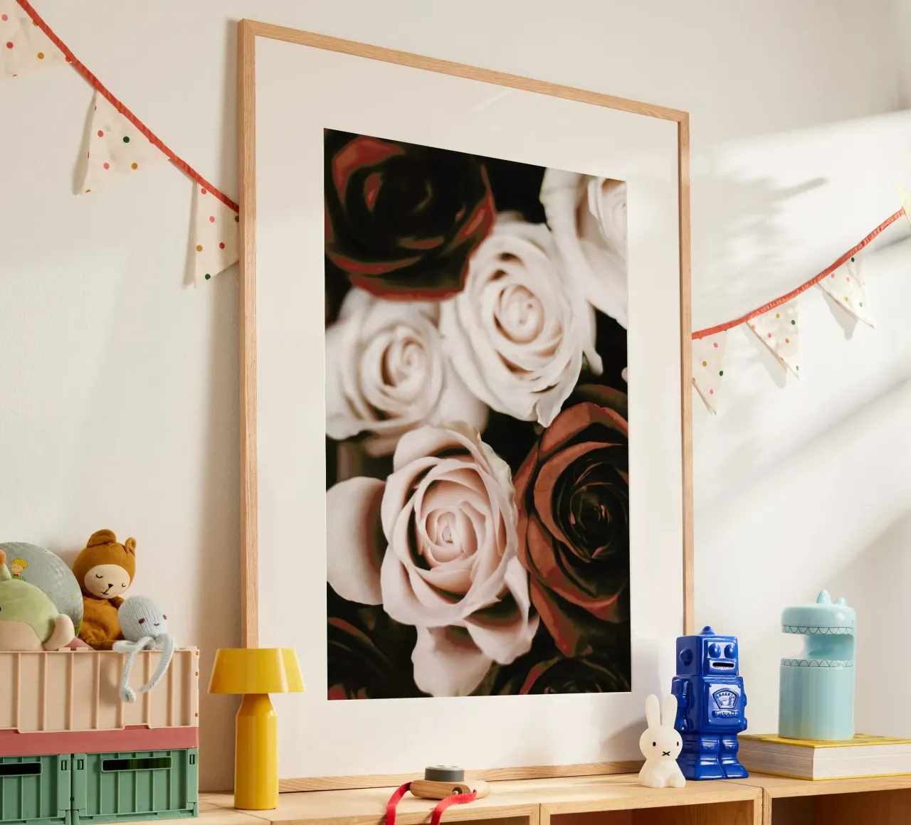 Mocca And Cream Roses poster met aluminium frame van Ingrid Beddoes