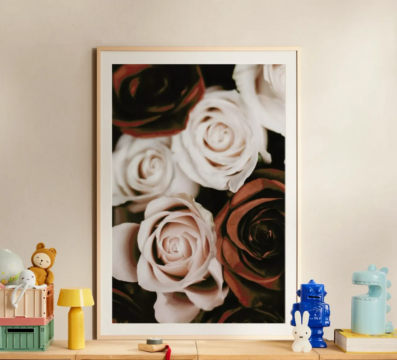 Mocca And Cream Roses poster met aluminium frame van Ingrid Beddoes