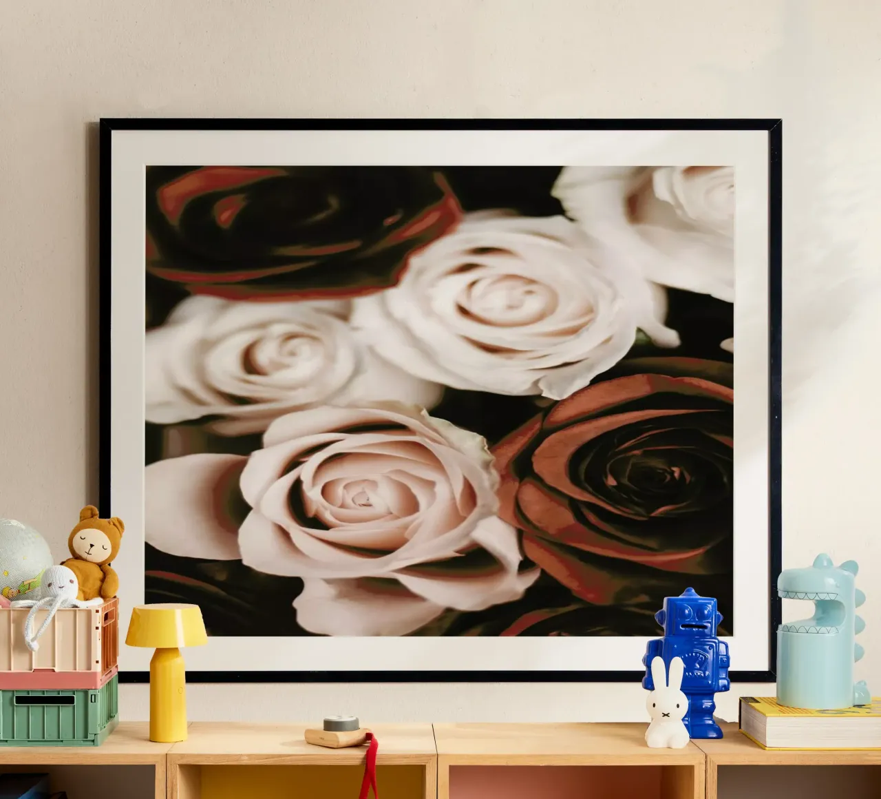 Mocca And Cream Roses poster met aluminium frame van Ingrid Beddoes