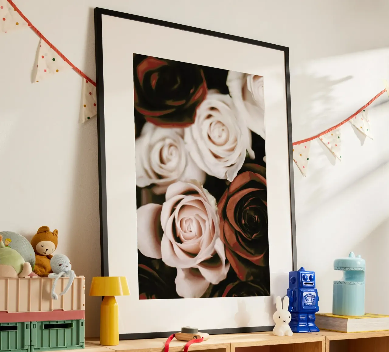 Mocca And Cream Roses poster met aluminium frame van Ingrid Beddoes