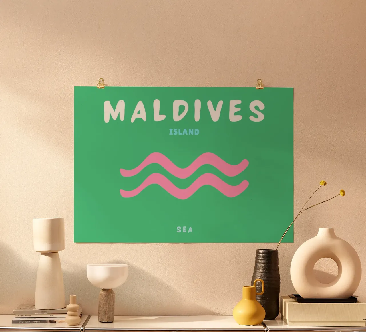 Malediven Insel Meer Poster von - Minimalist Wave Art Poster von NorwesClub