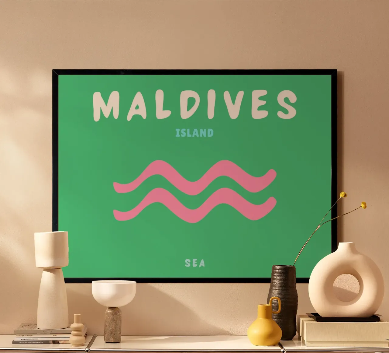 Malediven Insel Meer Poster von - Minimalist Wave Art Poster von NorwesClub