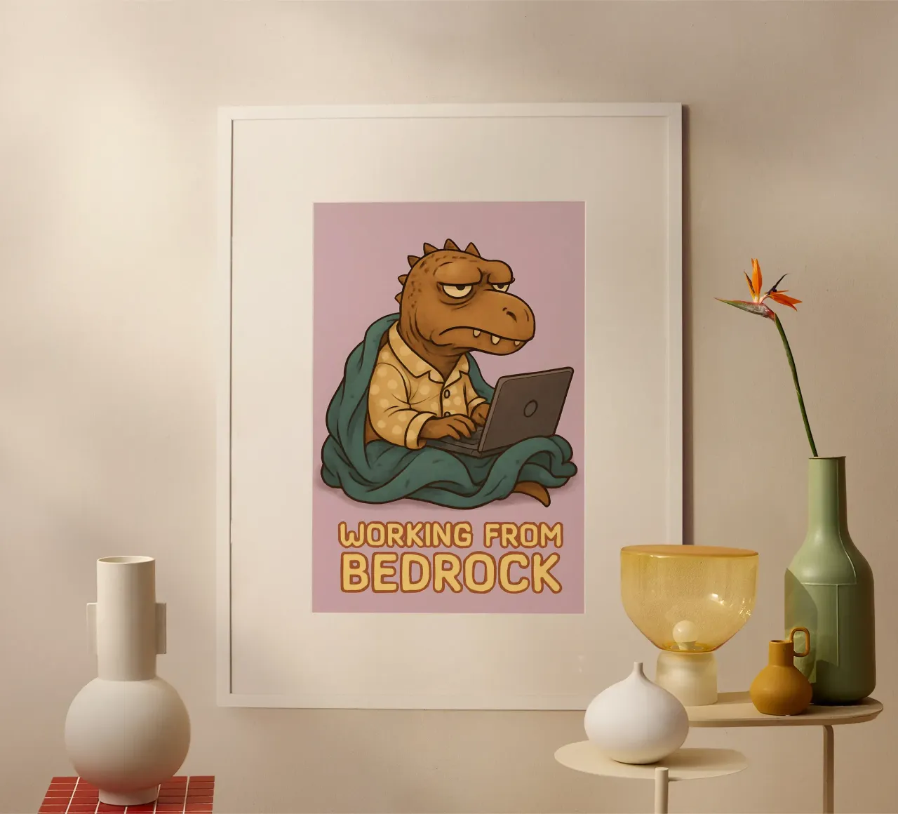 Meme divertente del megalosauro poster con telaio in alluminio da Funny Humor Art