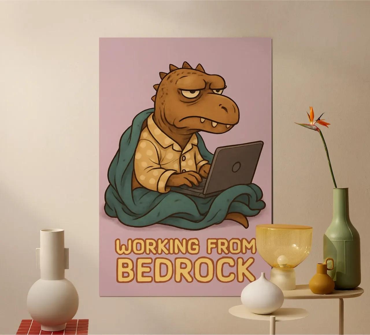 Meme divertente del megalosauro poster con telaio in alluminio da Funny Humor Art