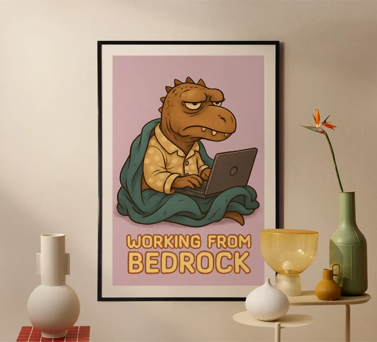 Meme divertente del megalosauro poster con telaio in alluminio da Funny Humor Art