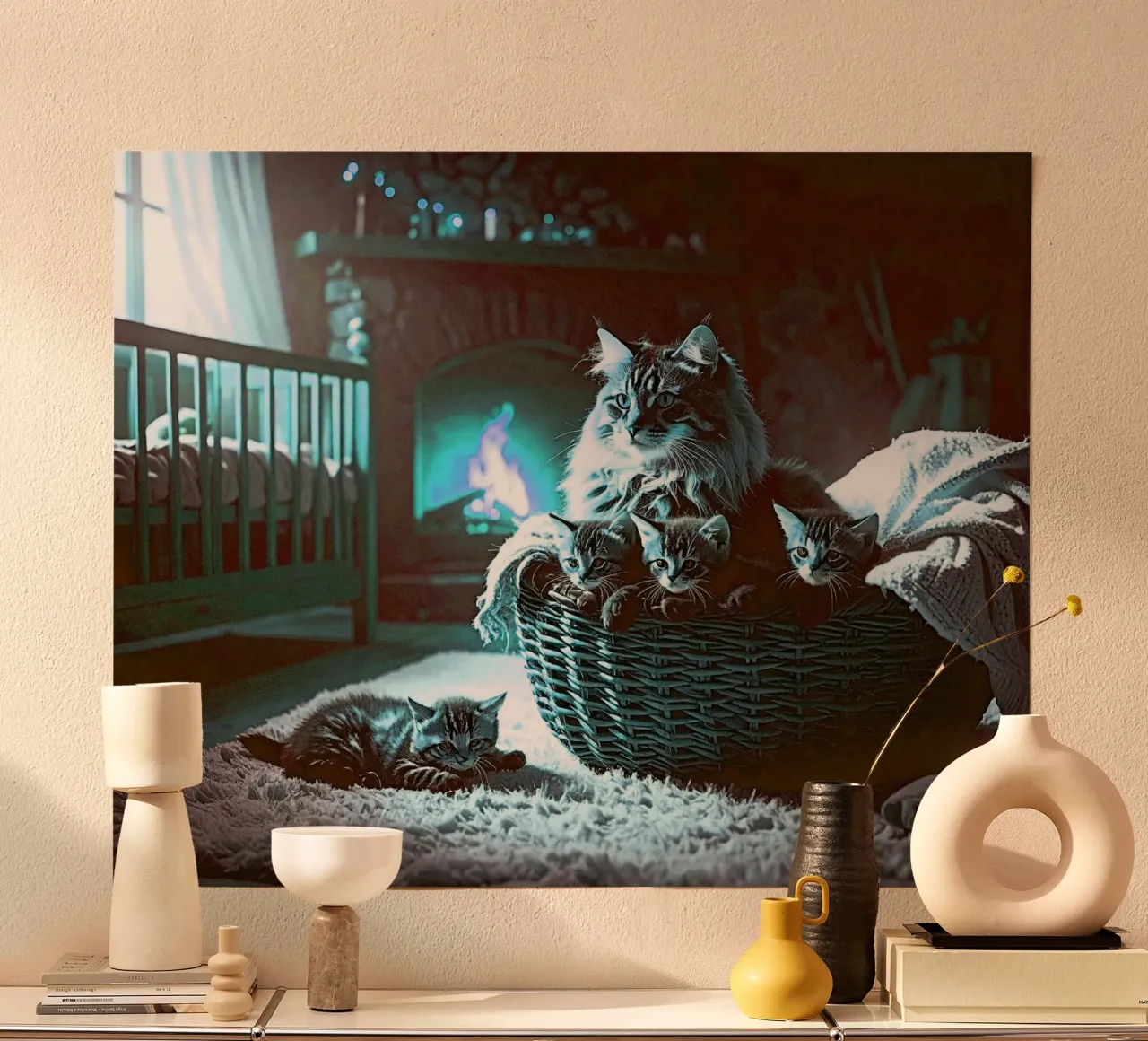 CHATTE ET QUATRE CHATONS. Vintage poster da Thierry vobmann photography