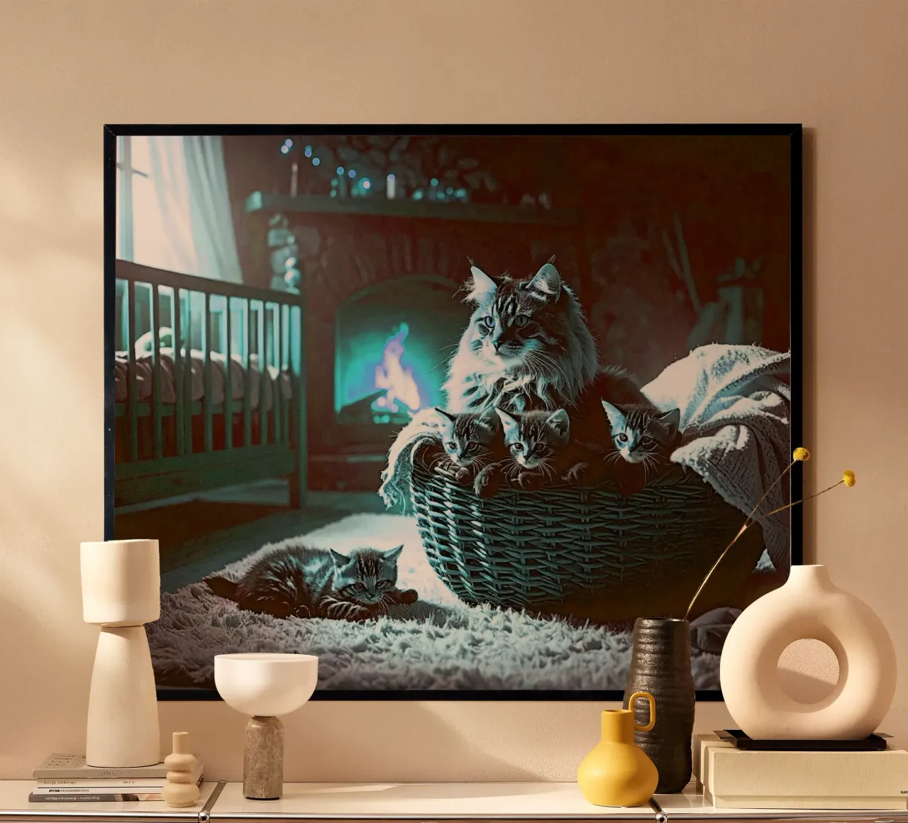 CHATTE ET QUATRE CHATONS. Vintage poster da Thierry vobmann photography