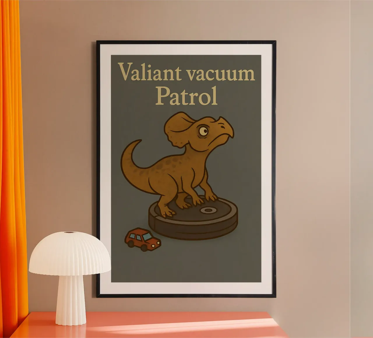 Divertido Protoceratops Meme poster con marco de madera de Funny Humor Art