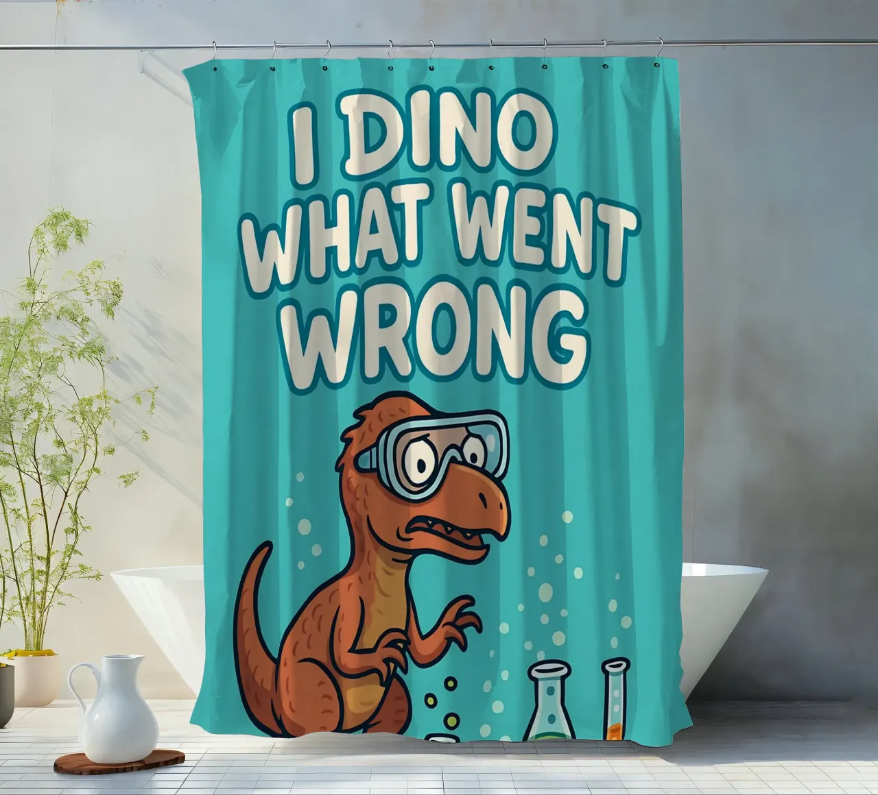 Lustiges Troodon Meme Duschvorhang von Funny Humor Art
