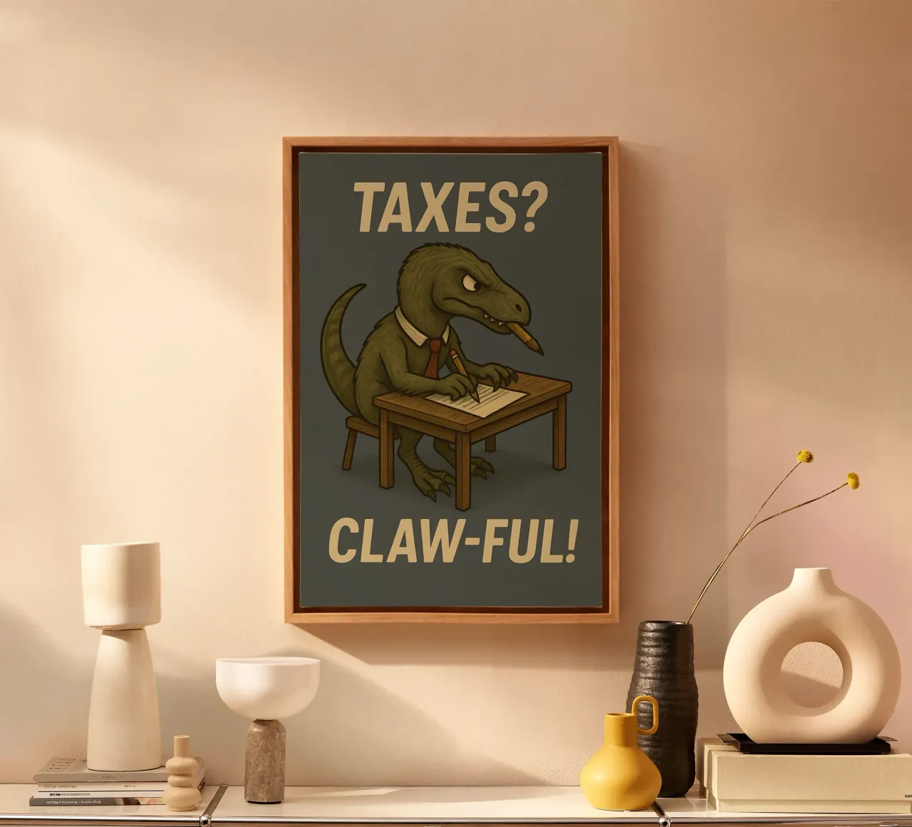 Funny Deinonychus Meme canvas with Floater frame by Funny Humor Art