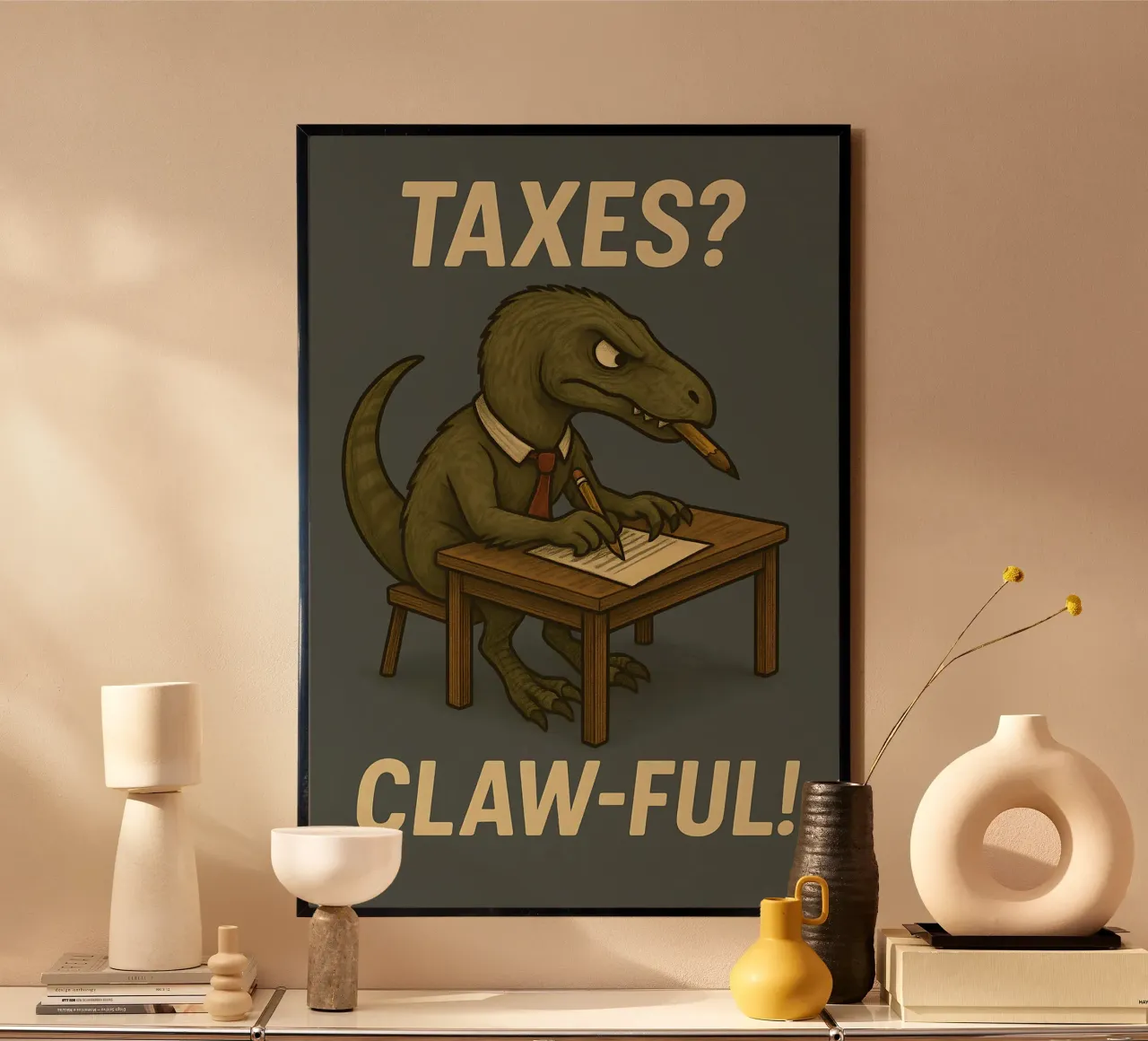 Divertente il meme del deinonichio poster con telaio in plastica da Funny Humor Art