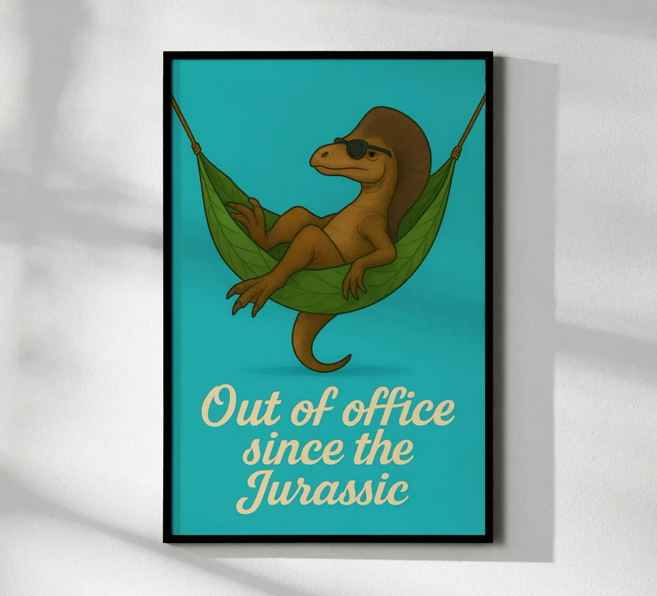 Meme divertente sull'Ouranosaurus poster con telaio in legno da Funny Humor Art