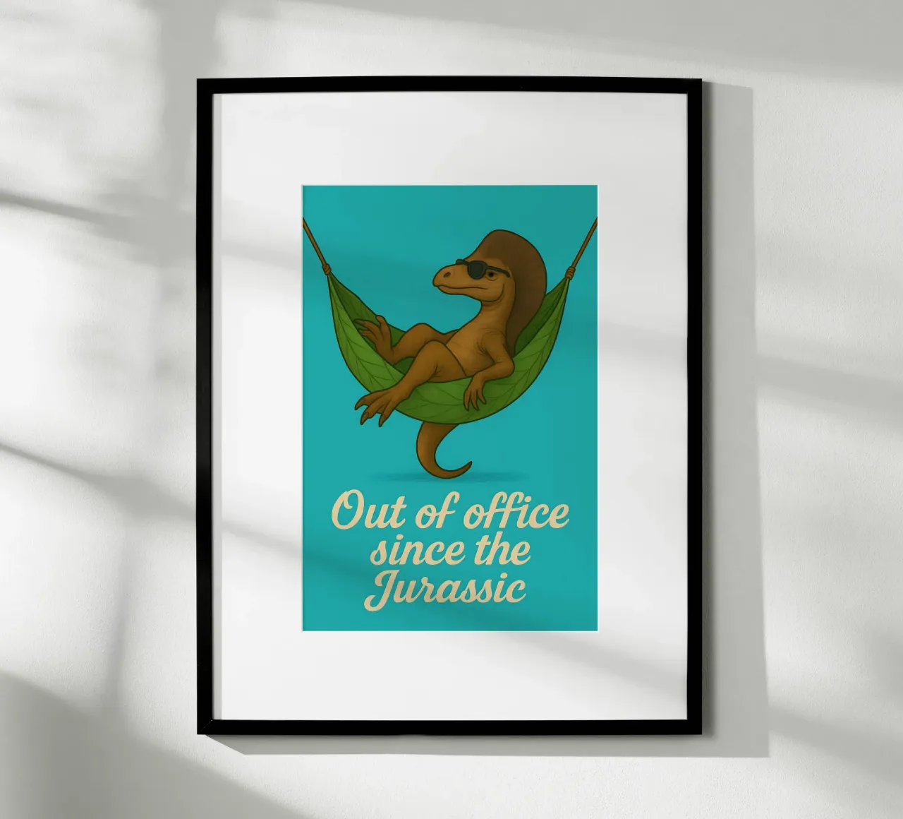 Meme divertente sull'Ouranosaurus poster con telaio in legno da Funny Humor Art