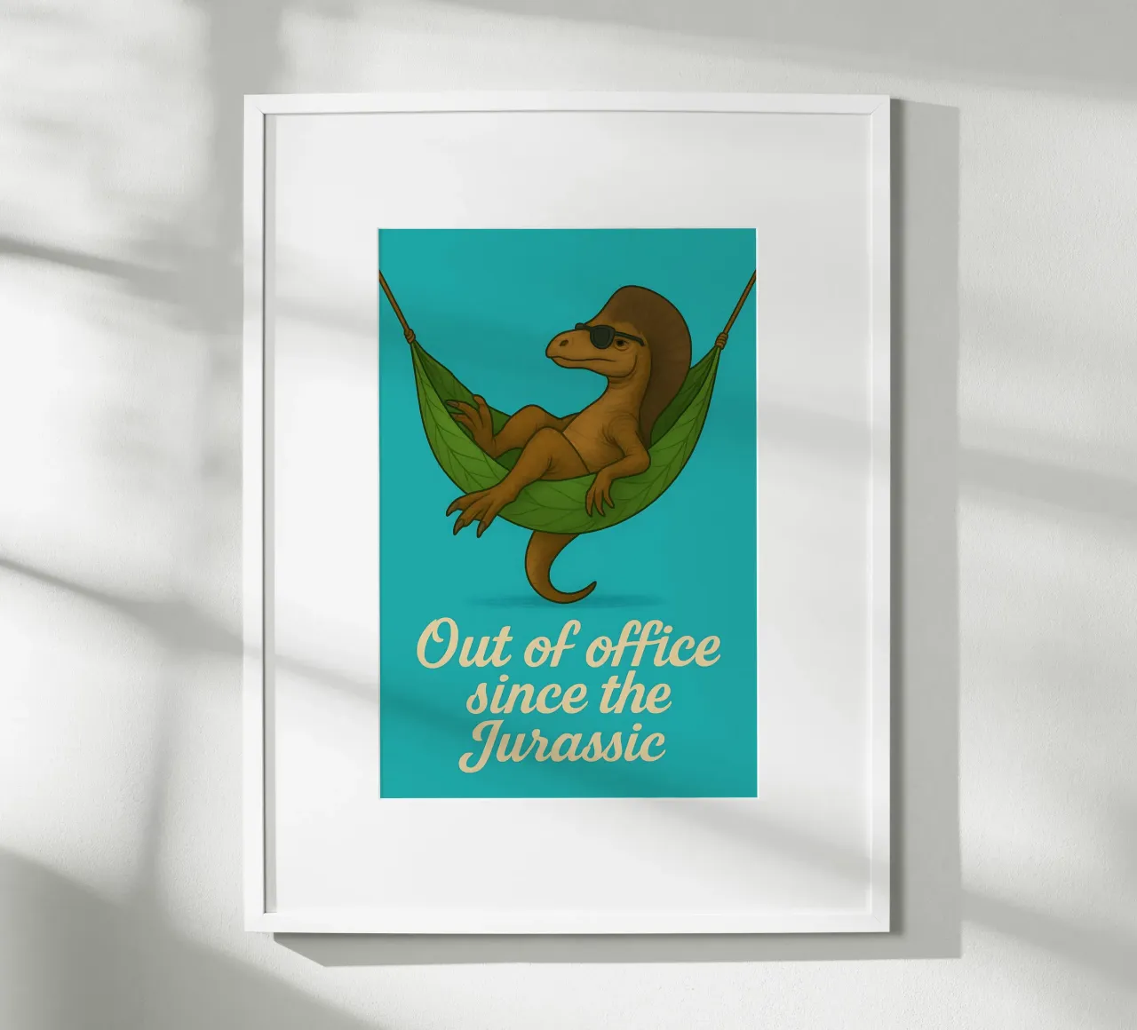 Meme divertente sull'Ouranosaurus poster con telaio in legno da Funny Humor Art